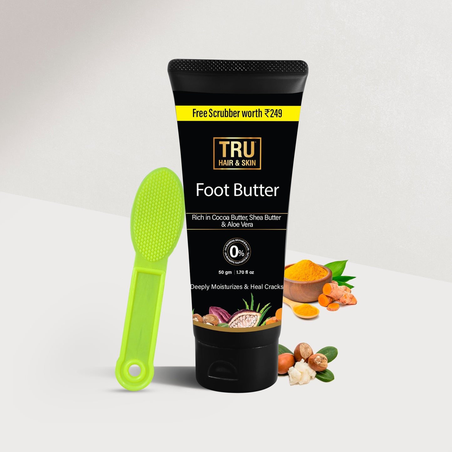 Tru Hair & Skin Foot Butter With Free Foot Scrubber | For Cracked Heels | 50gm [BOGO]