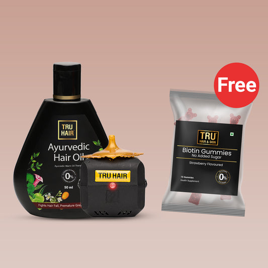 Ayurvedic Hair Oil with Free Heater (50ml) + FREE Gummies (15 pieces) | Hair Growth Combo